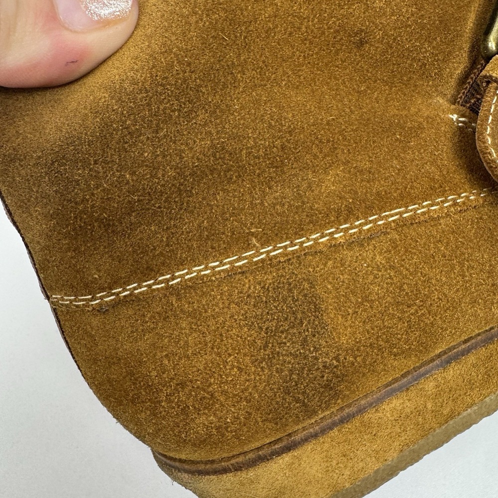 Franco Sarto Suede Wedge Booties Brown Buckle Strap Women's 8M Round Toe - Picture 10 of 16